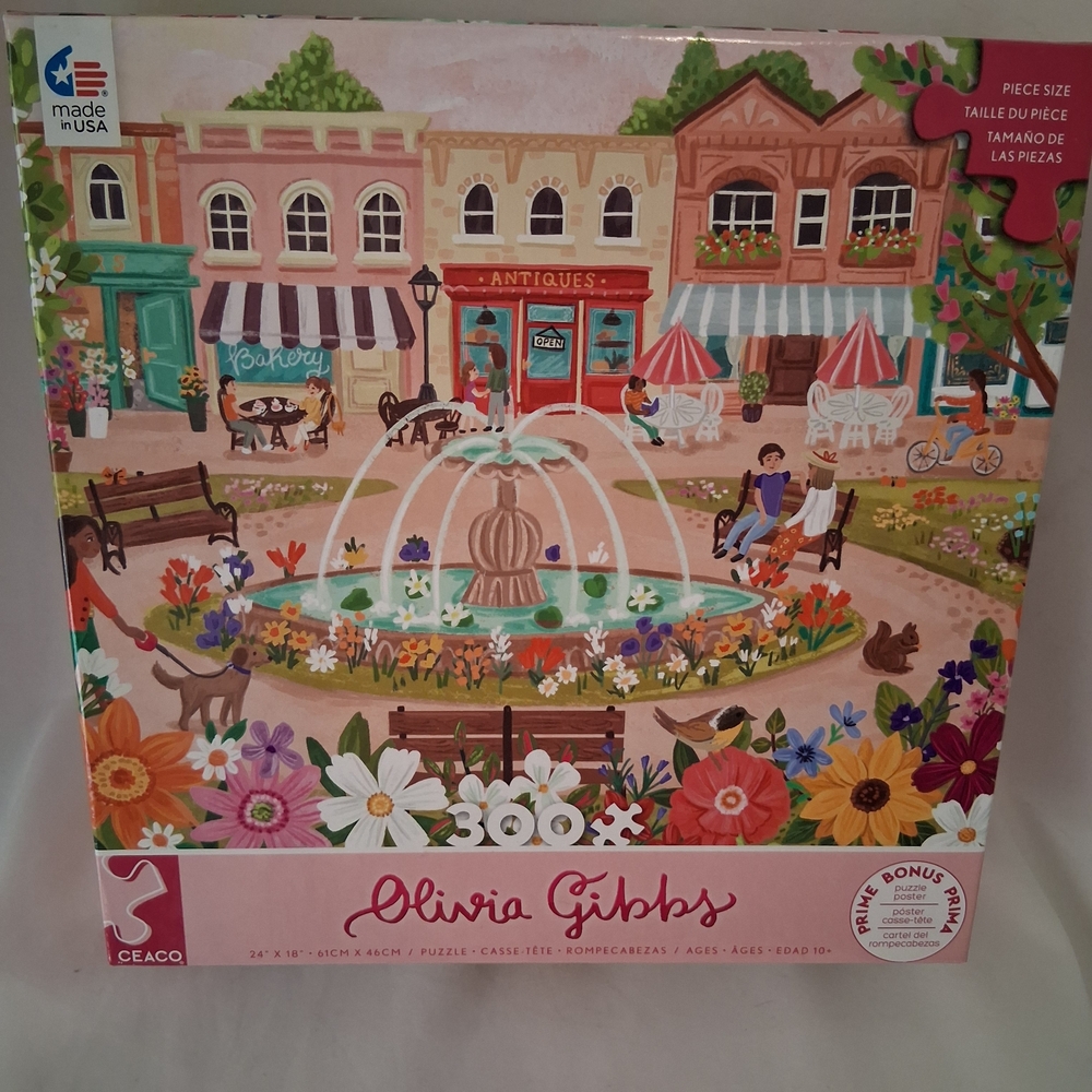 Ceaco "Town Park" by Olivia Gibbs 300 Piece Puzzle Complete w/Poster